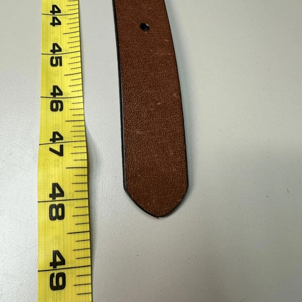Genuine Leather Brown Belt Mens 42 Brass Buckle Textured Casual 1.5 Inch Wide